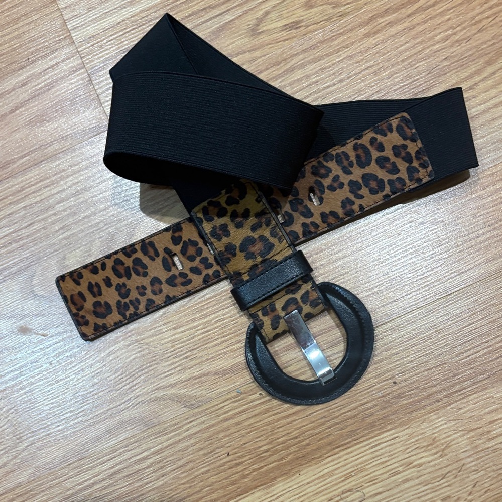 Chico's Black and Brown Leopard Print Belt, size large